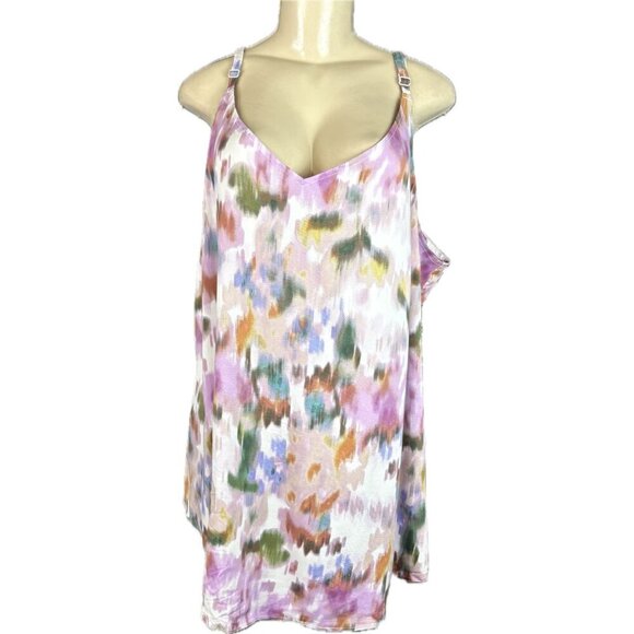 Torrid +5 Purple Multicolor Abstract Floral V-Neckline Woven Challis Camisole - Picture 2 of 6